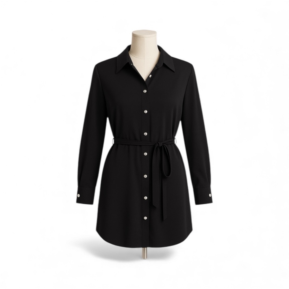 Amanda Uprichard - Black Button-Front Tie Shirt Dress Sz M